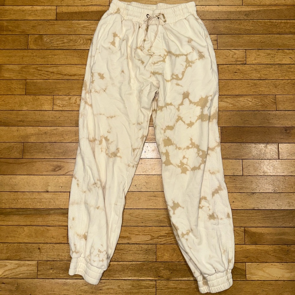 Cream Tie-Dye Jogger Pants with Drawstring Waist
